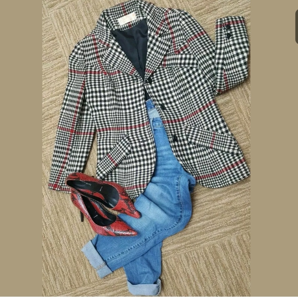 Pendleton Jacket Coat Blazer Black Red Plaid